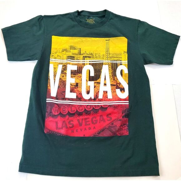 Las Vegas Tshirt Women's Dark Green City View Medium Made in USA - Picture 1 of 5